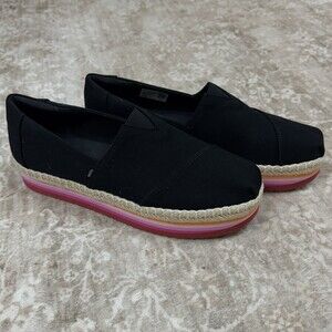 Toms Shoes Women 11 Alpargata Rope Espadrille Black Casual Wedge Heels